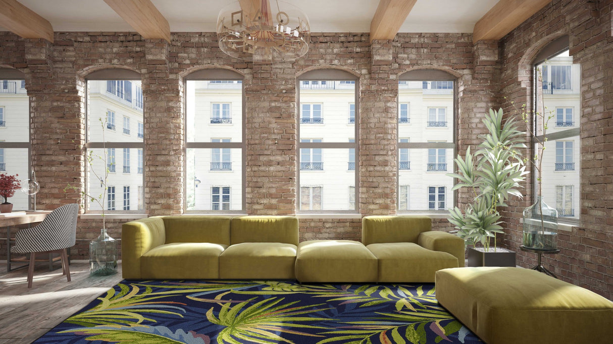 5' X 8' Blue Floral Indoor Outdoor Area Rug