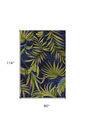 5' X 8' Blue Floral Indoor Outdoor Area Rug