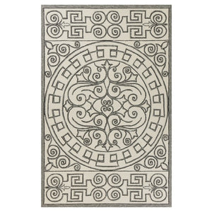 8' X 10' Gray and Ivory Damask Handmade Indoor Outdoor Area Rug