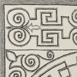 8' X 10' Gray and Ivory Damask Handmade Indoor Outdoor Area Rug