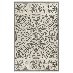8' X 10' Gray and Ivory Damask Handmade Indoor Outdoor Area Rug