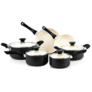 Cook N Home Pots And Pans Set Nonstick 10 Piece Ceramic Cookware Sets Kitchen Non Stick Cooking Set With Saucepans Frying Pans Dutch Oven Pot With Lids Black