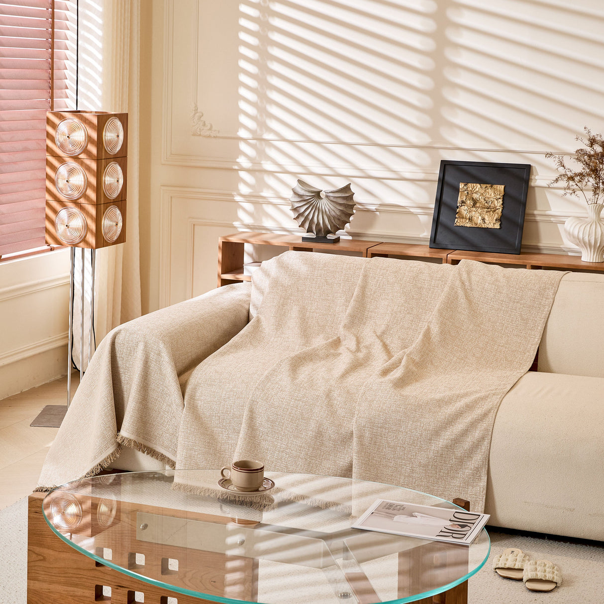 Natural Textured Linen Couch Cover, Breathable & Hypoallergenic Furniture Protector