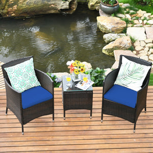 3 Pcs Outdoor Rattan Wicker Furniture Set-Blue