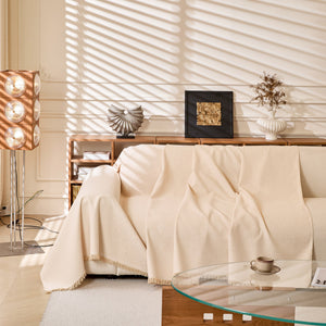 Natural Textured Linen Couch Cover, Breathable & Hypoallergenic Furniture Protector