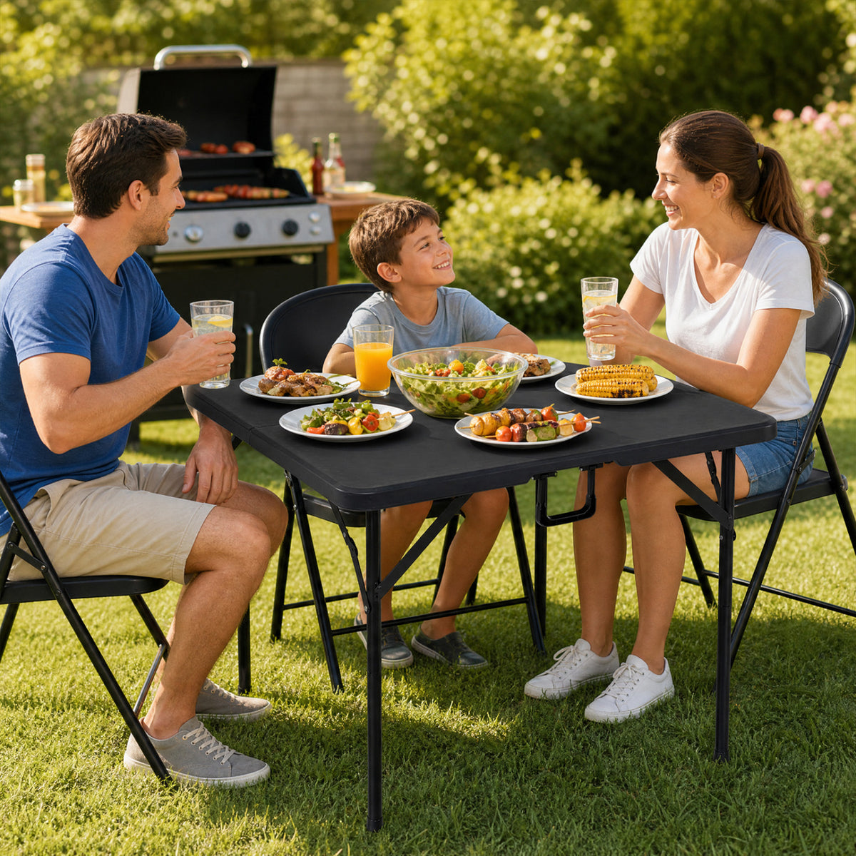 34 Inch Square Foldable Card Table with Carrying Handle-Black