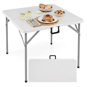 34 Inch Square Foldable Card Table with Carrying Handle-White