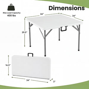 34 Inch Square Foldable Card Table with Carrying Handle-White