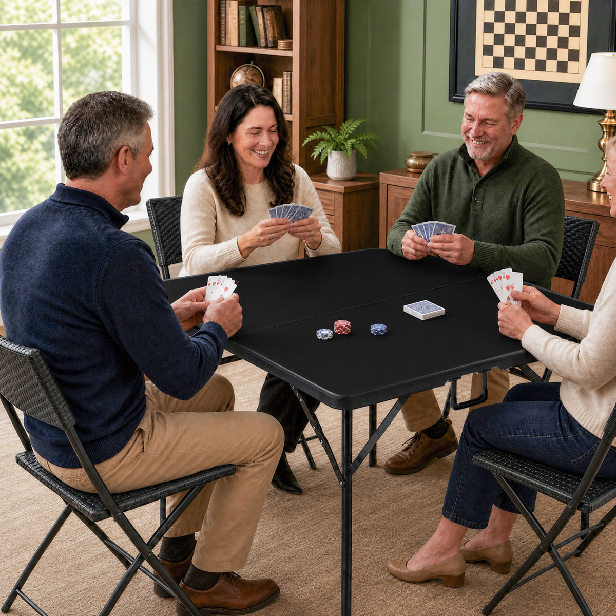34 Inch Square Foldable Card Table with Carrying Handle-Black