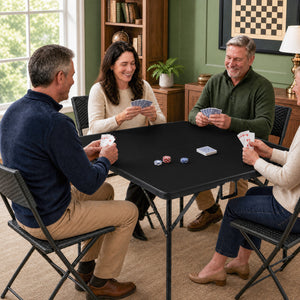 34 Inch Square Foldable Card Table with Carrying Handle-Black
