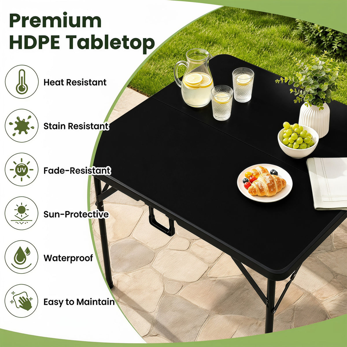 34 Inch Square Foldable Card Table with Carrying Handle-Black