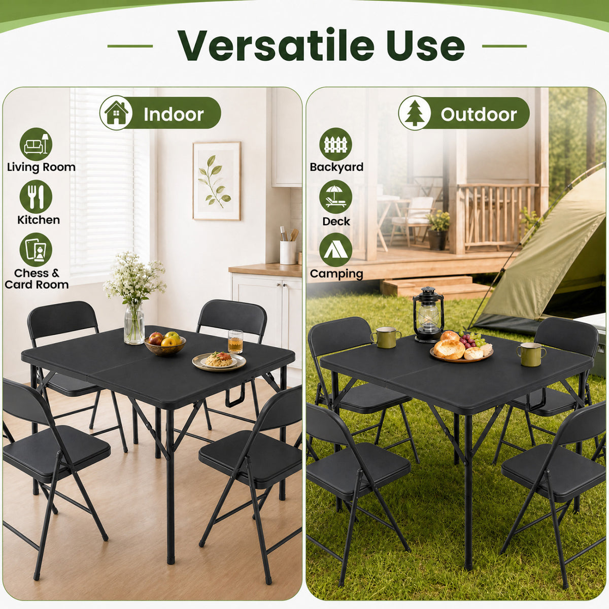 34 Inch Square Foldable Card Table with Carrying Handle-Black