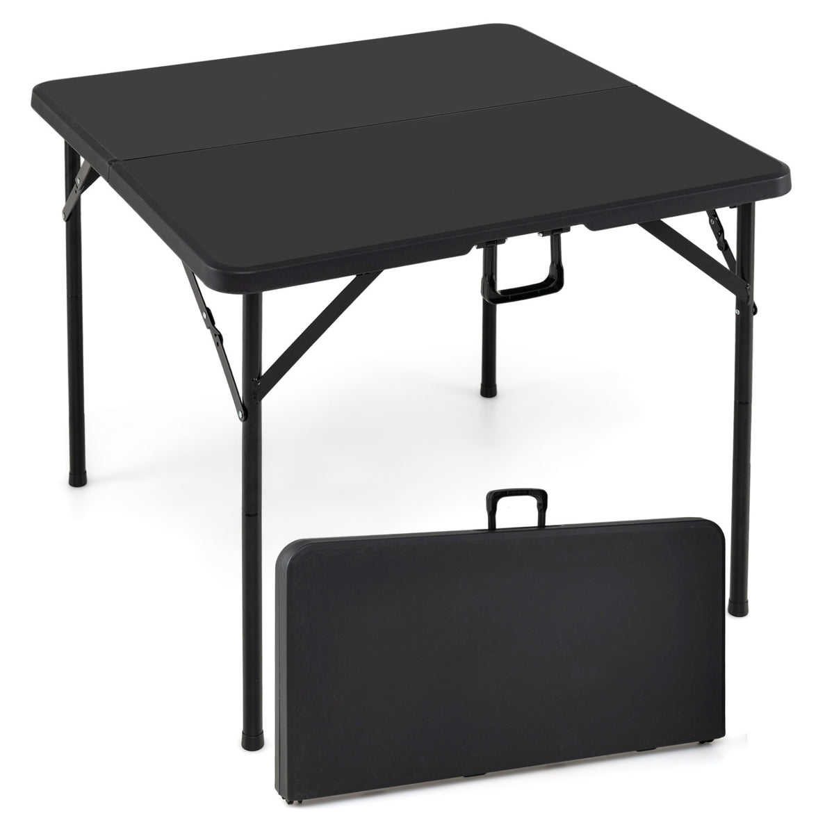 34 Inch Square Foldable Card Table with Carrying Handle-Black
