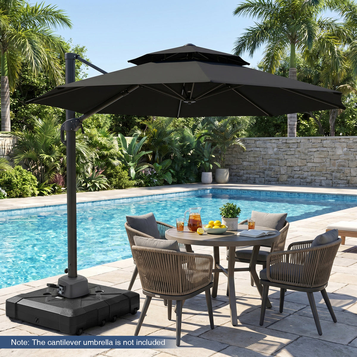 34" x 34" Cantilever Patio Umbrella Base with 4 Wheels