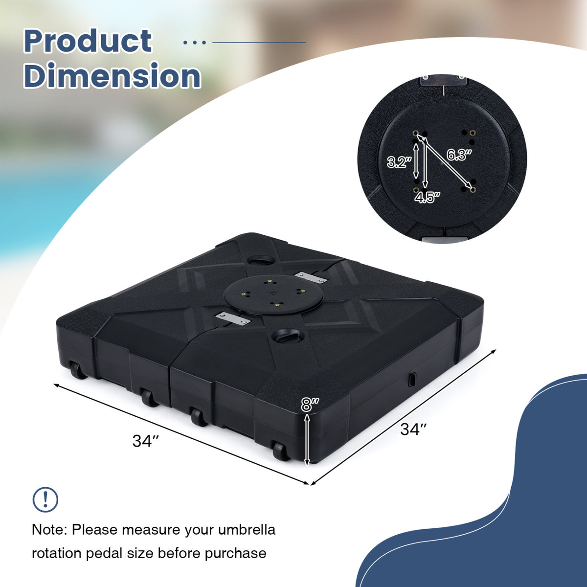 34" x 34" Cantilever Patio Umbrella Base with 4 Wheels