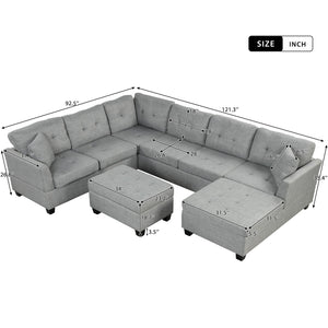 Oversized Sectional Sofa With Storage Ottoman, U-Shaped Sectional Couch With 2 Throw Pillows For Large Space Dorm Apartment by Couch.com