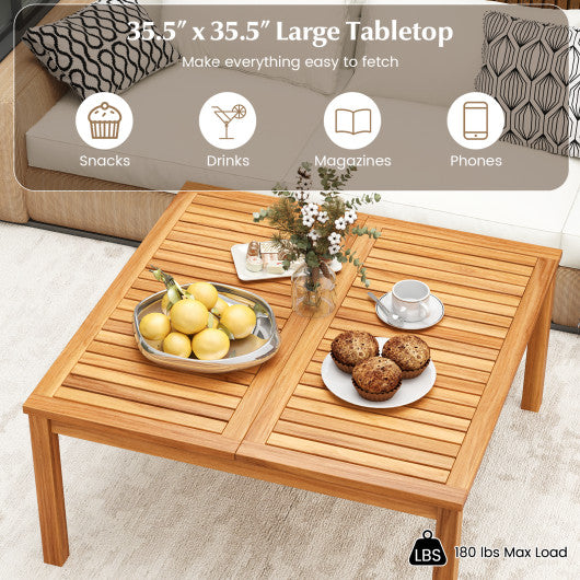 35.5 Inches Patio Solid Acacia Wood Coffee Table Side Table