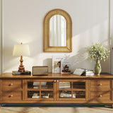 35.5 Inches x 23.5 Inches Rattan Wall Mounted Decorative Mirror with Wooden Frame-Natural