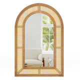 35.5 Inches x 23.5 Inches Rattan Wall Mounted Decorative Mirror with Wooden Frame-Natural