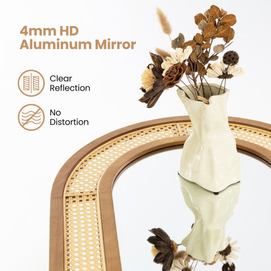 35.5 Inches x 23.5 Inches Rattan Wall Mounted Decorative Mirror with Wooden Frame-Natural