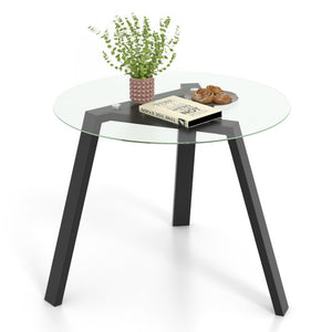 36 Inches Round Glass Dining Table for 4 with Rubber Wood Frame-Black