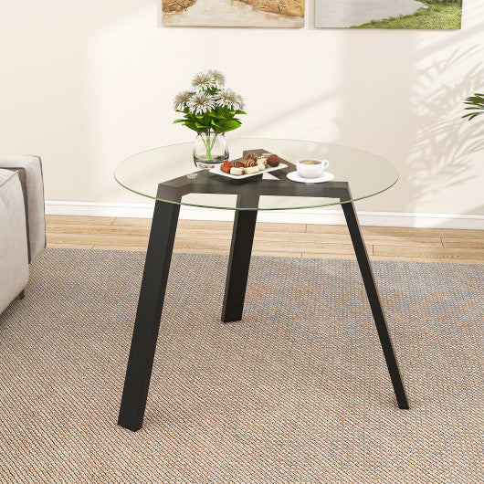 36 Inches Round Glass Dining Table for 4 with Rubber Wood Frame-Black