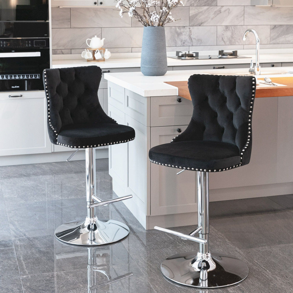Swivel Velvet Barstools Adjusatble Seat Height From 25-33", Modern Upholstered Chrome Base Bar Stools With Backs Comfortable Tufted For Home Pub And Kitchen Island (Set of 2) by Couch.com