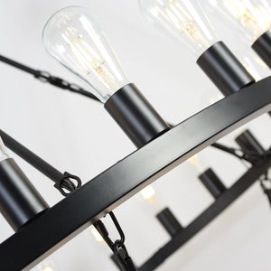 47.24 Inch Matte Black Wagon Wheel Chandelier with 36 Lights
