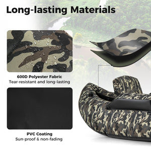 350 LBS Inflatable Fishing Float Tube with Adjustable Backrest and Backpack Straps-Camouflage