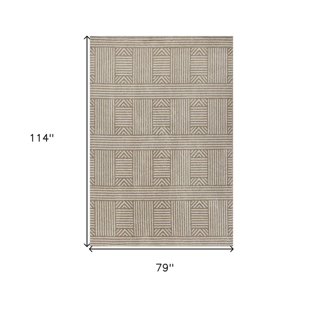 7' X 9' Beige And Ivory Geometric Indoor Outdoor Area Rug