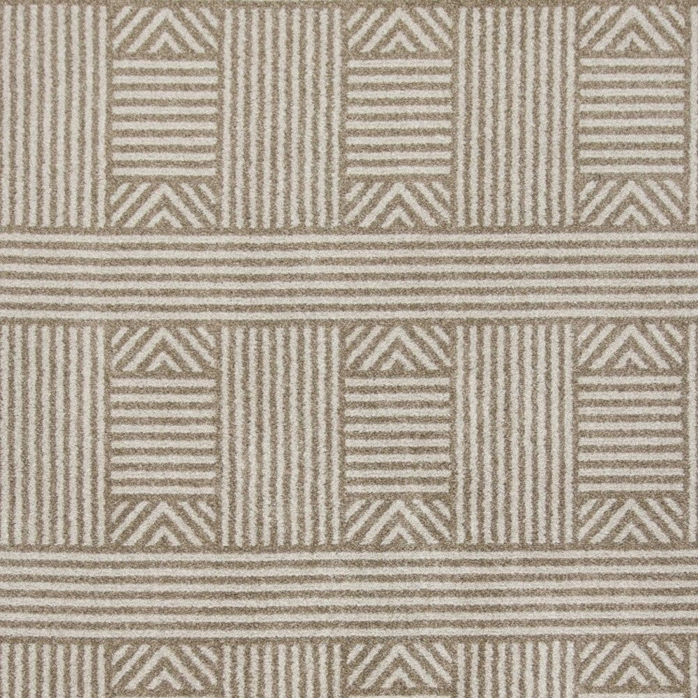 7' X 9' Beige And Ivory Geometric Indoor Outdoor Area Rug