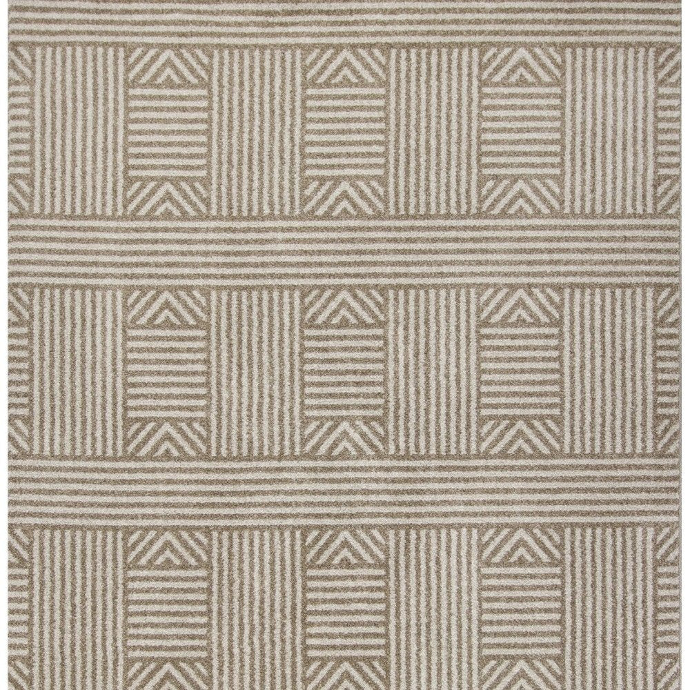 3' X 5' Beige And Ivory Geometric Indoor Outdoor Area Rug