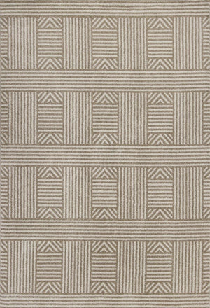 7' X 9' Beige And Ivory Geometric Indoor Outdoor Area Rug