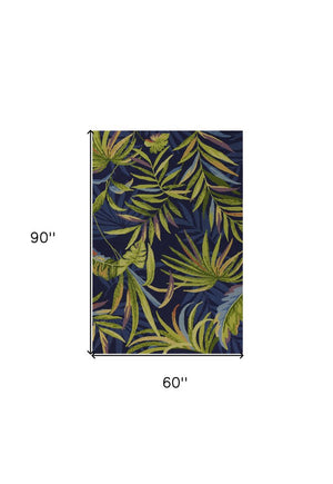 5' X 8' Blue Floral Indoor Outdoor Area Rug
