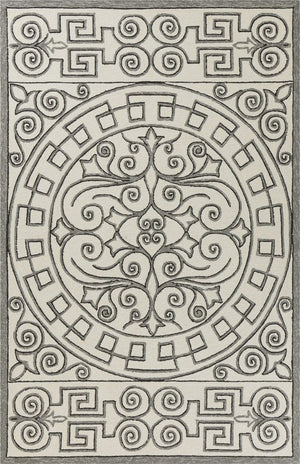 8' X 10' Gray and Ivory Damask Handmade Indoor Outdoor Area Rug