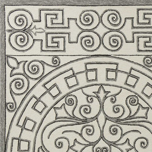 8' X 10' Gray and Ivory Damask Handmade Indoor Outdoor Area Rug