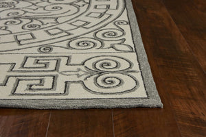 5' X 8' Gray And Ivory Damask Indoor Outdoor Area Rug