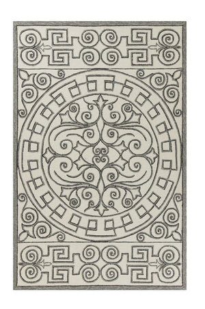 8' X 10' Gray and Ivory Damask Handmade Indoor Outdoor Area Rug