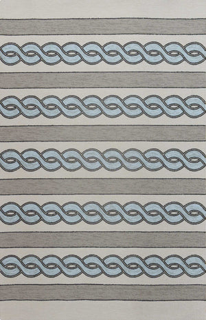 5' X 7' Ivory and Blue Abstract Indoor Outdoor Area Rug