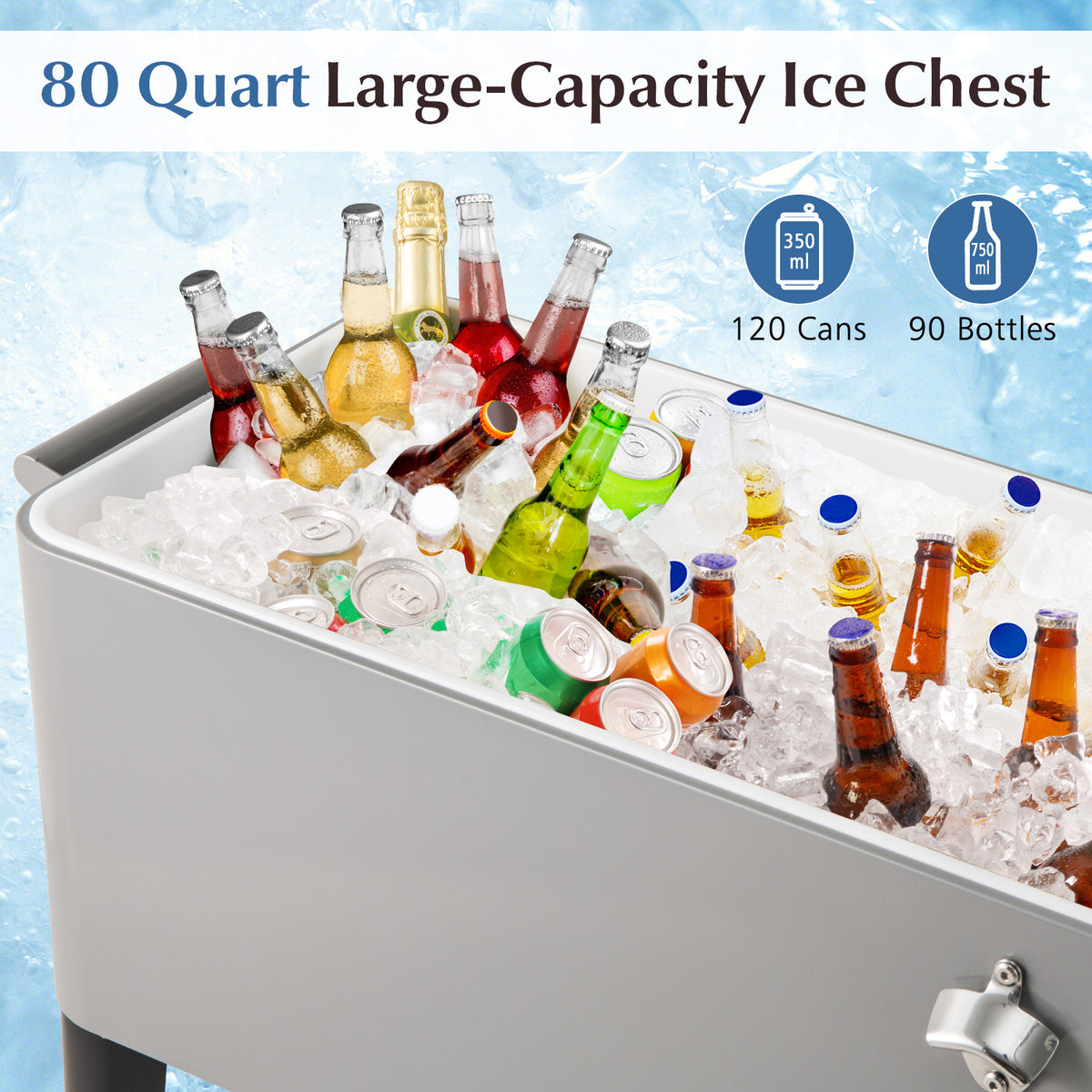 Portable Patio Cooler with Bottom Storage Shelf and Bottle Opener-Gray