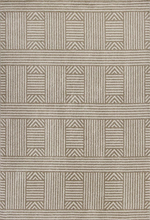 7' X 9' Beige And Ivory Geometric Indoor Outdoor Area Rug