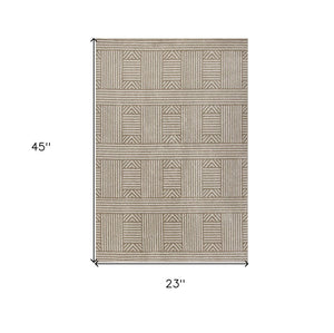 3' X 5' Beige And Ivory Geometric Indoor Outdoor Area Rug