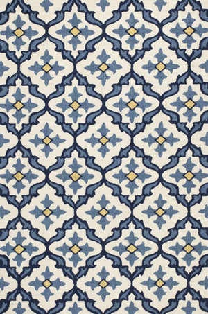 2' X 3' Ivory and Blue Moroccan Handmade Indoor Outdoor Area Rug