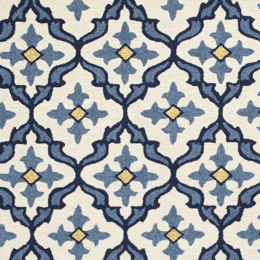 2' X 3' Ivory and Blue Moroccan Handmade Indoor Outdoor Area Rug