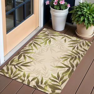 3' X 5' Sand Floral Handmade Indoor Outdoor Area Rug