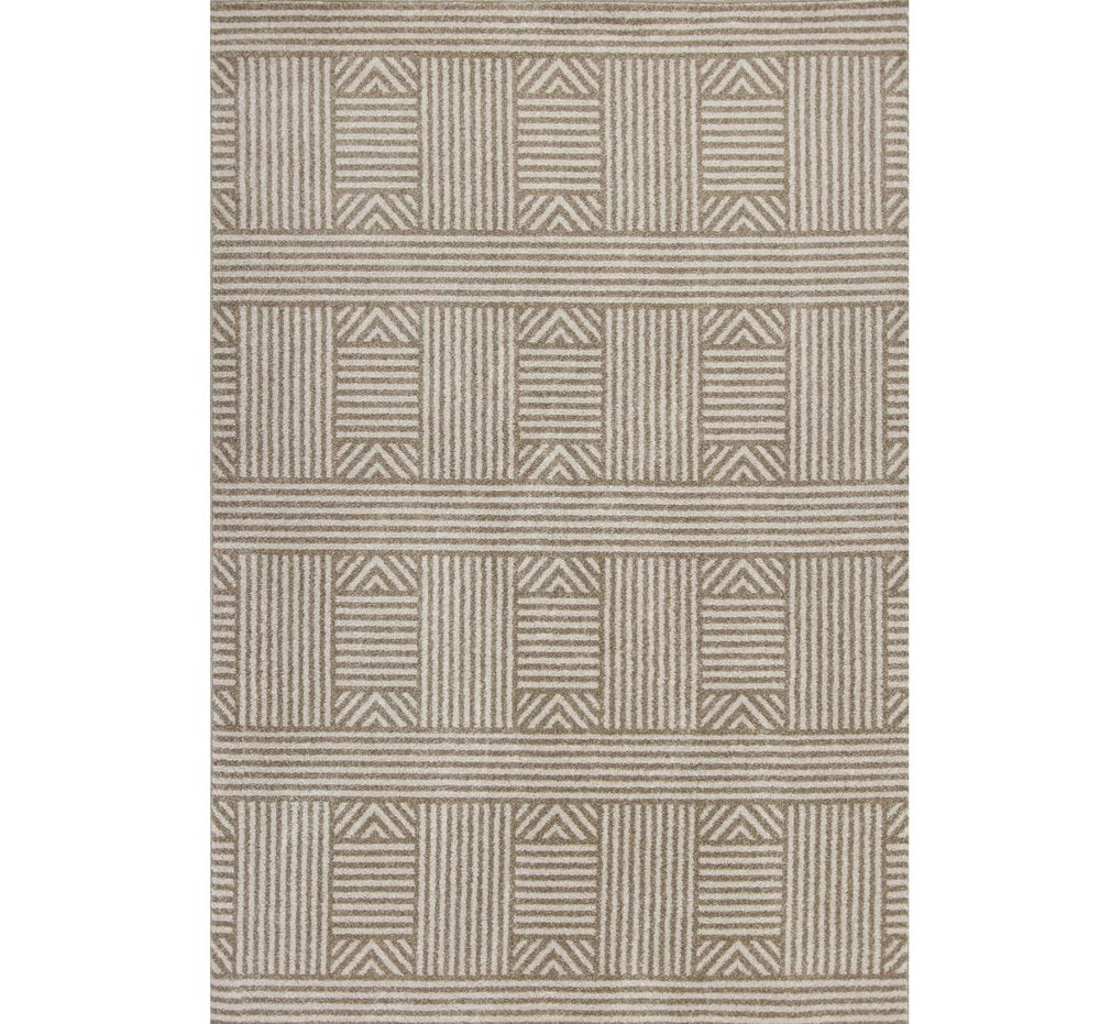 7' X 9' Beige And Ivory Geometric Indoor Outdoor Area Rug