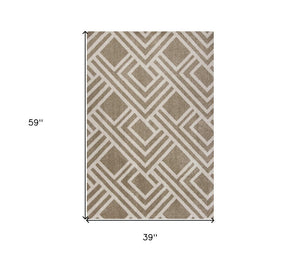 3' X 5' Beige Geometric Indoor Outdoor Area Rug