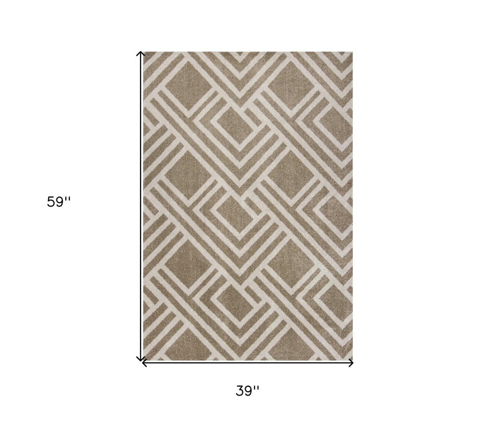 5' X 8' Beige Geometric Indoor Outdoor Area Rug