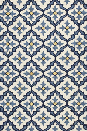 2' X 3' Ivory and Blue Moroccan Handmade Indoor Outdoor Area Rug