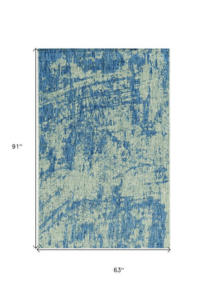 5' X 8' Blue And Green Abstract Indoor Outdoor Area Rug
